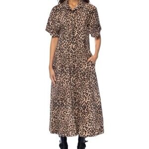 Anthropologie Exquise The Tobie Leopard Shirt Dress Midi Pleated Small